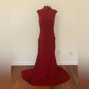 Sexy Stunning Rhinestone Studded Burgundy Form Fitting Jovani Prom Gown Size 16